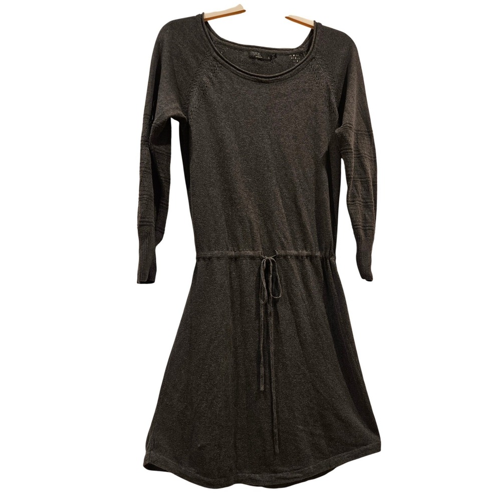 prAna Women Charcoal Gray 100% Organic Cotton Knit Drawstring Sweater Dress S